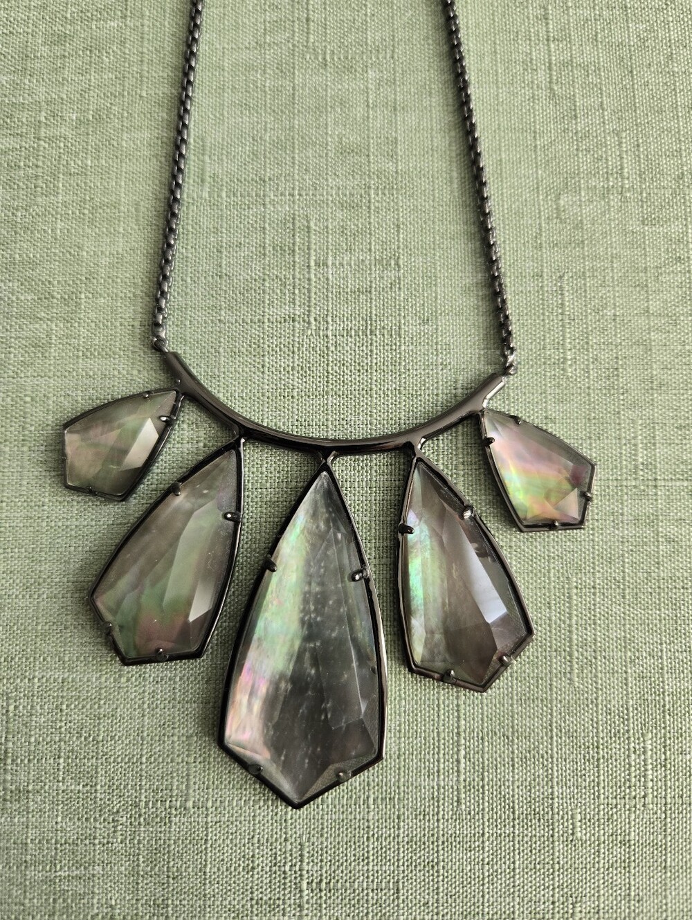 Kendra Scott retired Rhyan Necklace Gunmetal Black iridescent mother of pearl - Picture 3 of 5